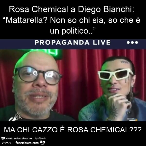 Rosa chemical a diego bianchi: “mattarella? Non so chi sia, so che è un politico. ” Ma chi cazzo è rosa chemical?