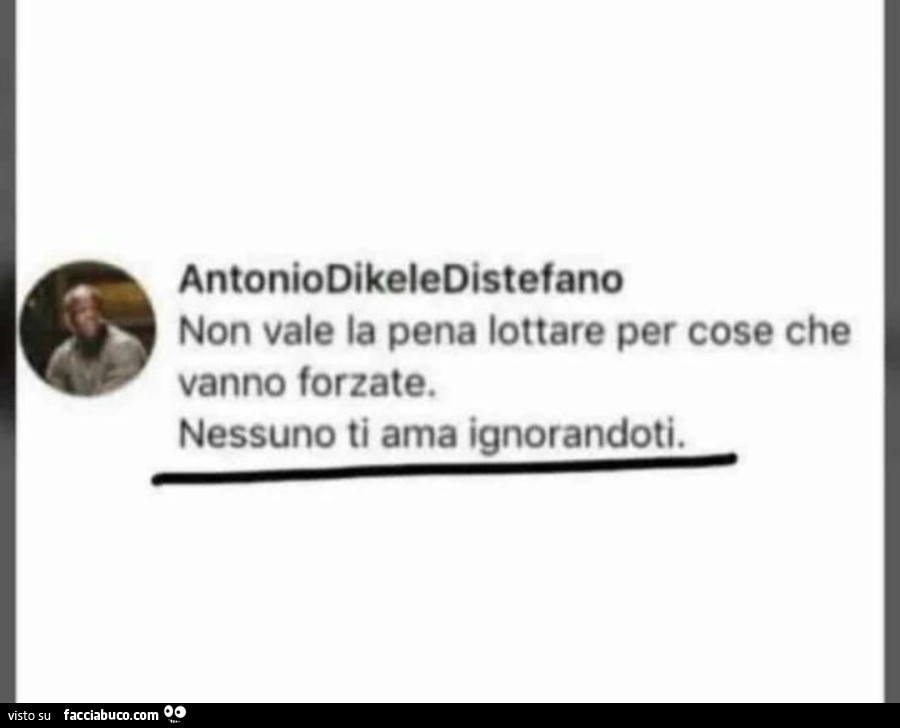 Non vale la pena lottare per cose che vanno forzate. Nessuno ti ama ignorandoti
