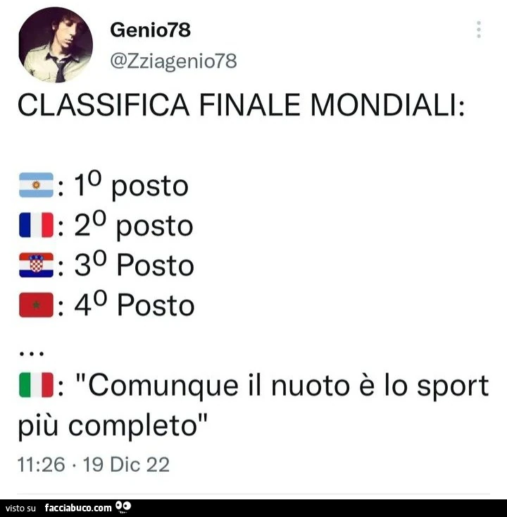 Classifica finale mondiali: comunque il nuoto è lo sport più completo