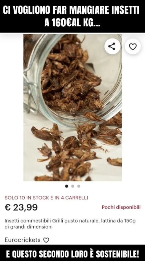 Ci vogliono far mangiare insetti a 160€al kg&hellip; e questo secondo loro è sostenibile