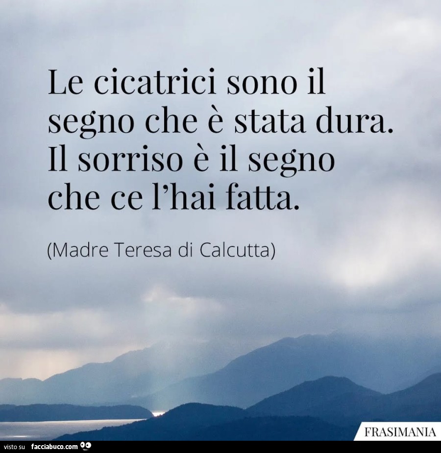 Le cicatrici sono il segno che è stata dura. Il sorriso è il segno che ce l'hai fatta