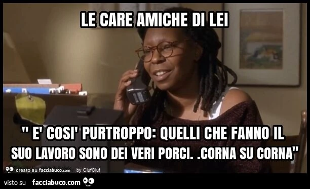 Le care amiche di lei " รจ cosรฌ purtroppo: quelli che fanno il suo lavoro sono dei veri porci. Corna su corna"