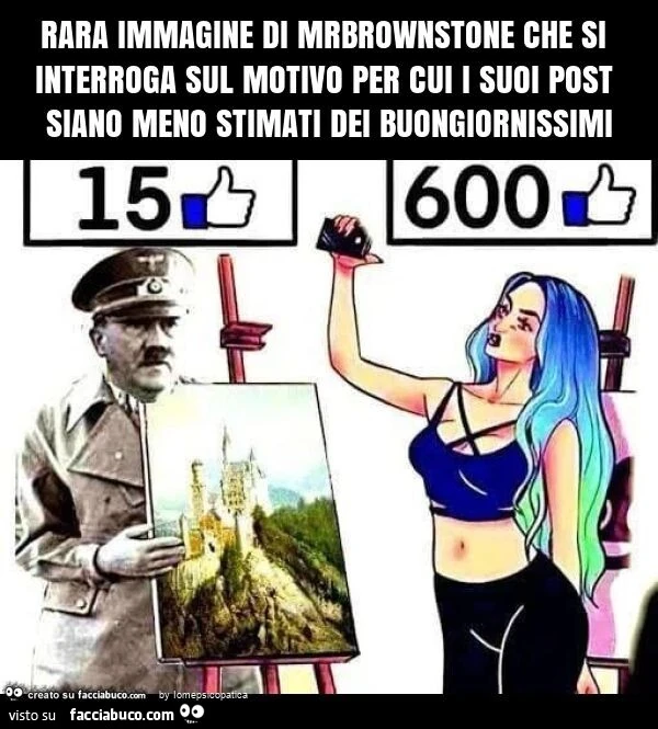Rara immagine di mrbrownstone che si interroga sul motivo per cui i suoi post siano meno stimati dei buongiornissimi