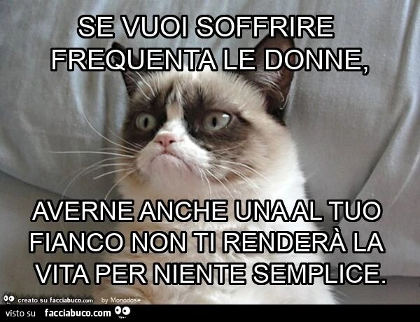 Se vuoi soffrire frequenta le donne, averne anche una al tuo fianco non ti renderà la vita per niente semplice