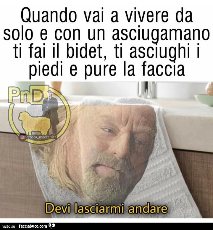 Quando vai a vivere da solo con un asciugamano ti fai il bidet