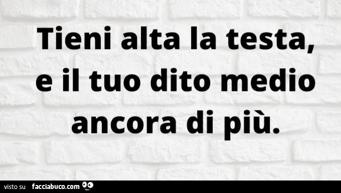 Tieni alta la testa, e il tuo dito medio ancora di più