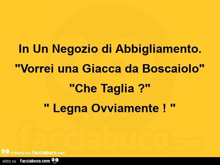 In un negozio di abbigliamento. Vorrei una giacca da boscaiolo. Che taglia? Legna ovviamente