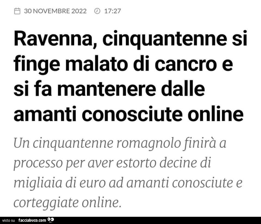 Ravenna, cinquantenne si finge malato di cancro e si fa mantenere dalle amanti conosciute online