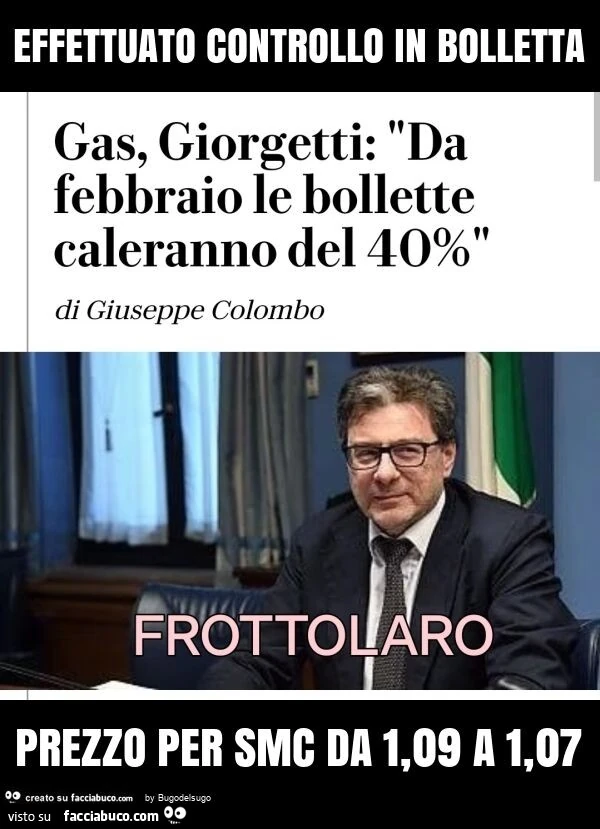Effettuato controllo in bolletta prezzo per smc da 1,09 a 1,07