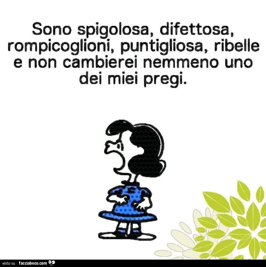 Sono spigolosa, difettosa, rompicoglioni, puntigliosa, ribelle e non cambierei nemmeno uno dei miei pregi