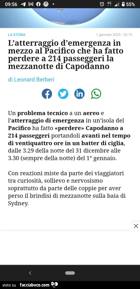 L'atterraggio d'emergenza in mezzo al pacifico che ha fatto perdere a 214 passeggeri la mezzanotte di capodanno