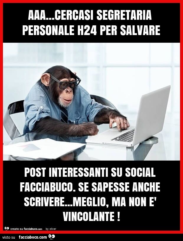 Aaa… cercasi segretaria personale h24 per salvare post interessanti su social facciabuco. Se sapesse anche scrivere… meglio, ma non è vincolante