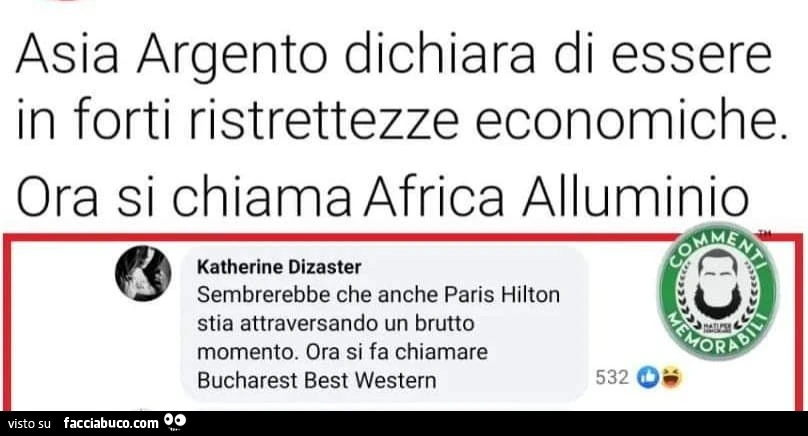 Asia argento dichiara di essere in forti ristrettezze economiche. Ora si chiama africa alluminio. Sembrerebbe che anche paris hilton stia attraversando un brutto momento. Ora si fa chiamare bucharest best western