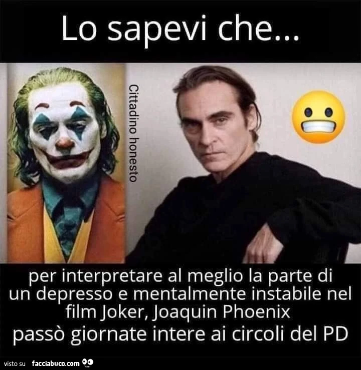 Lo sapevi che&hellip; per interpretare al meglio la parte di un depresso e mentalmente instabile nel film joker, joaquin phoenix passò giornate intere ai circoli del pd
