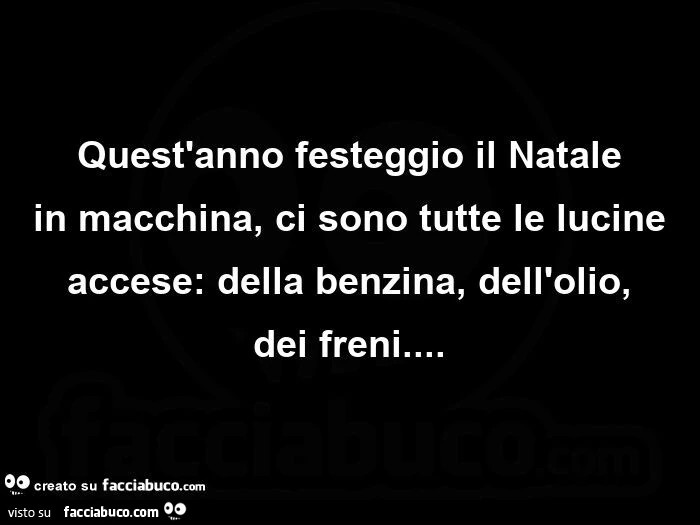 Quest'anno festeggio il Natale in macchina, ci sono tutte le lucine accese: della benzina, dell'olio, dei freni