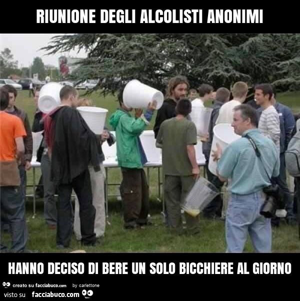 Riunione degli alcolisti anonimi hanno deciso di bere un solo bicchiere al giorno